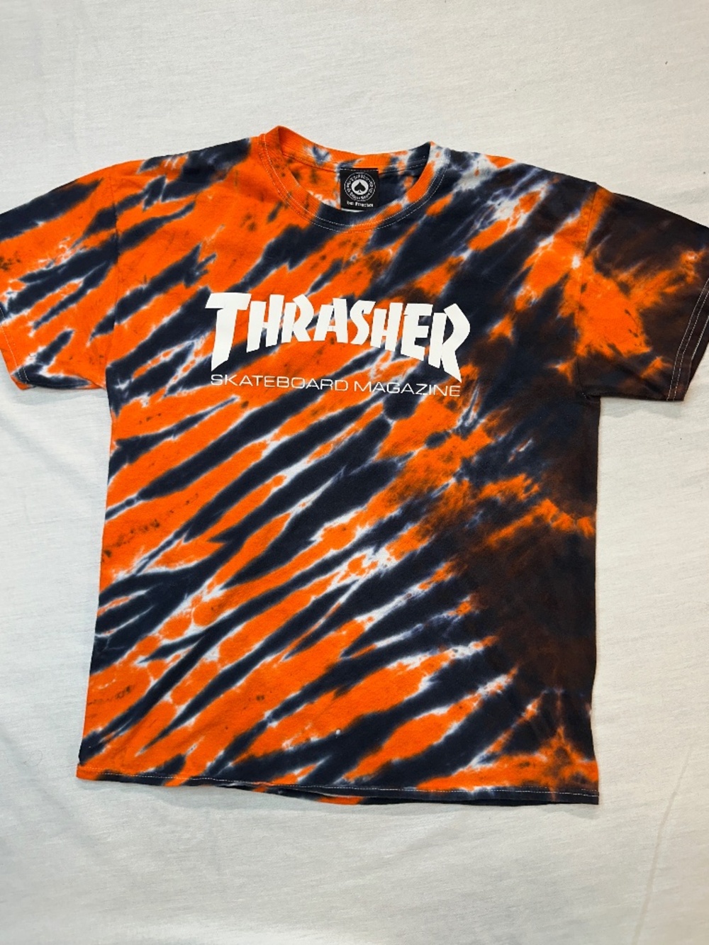 Thrasher Tiger Stripe Tie Dye Blue Black Orange Size Large Skate